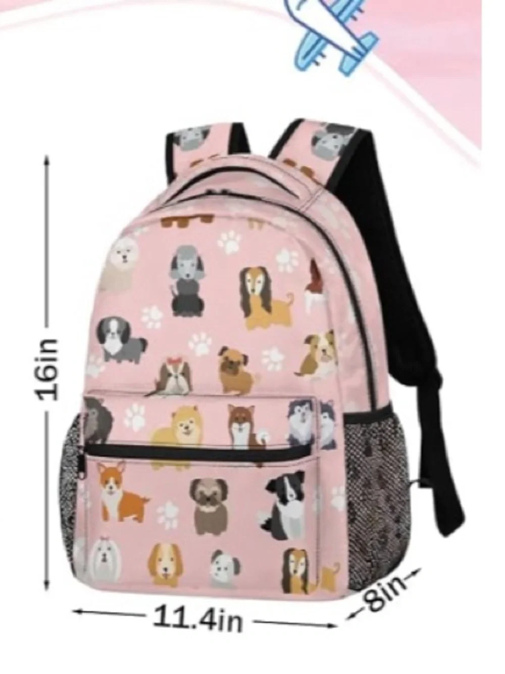 Light Pink Dog Print Backpack